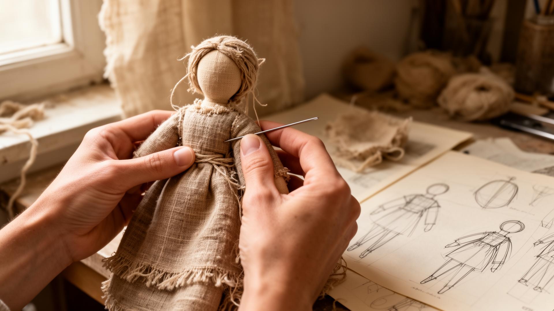 Mãos em processo de criação de uma Art Doll.